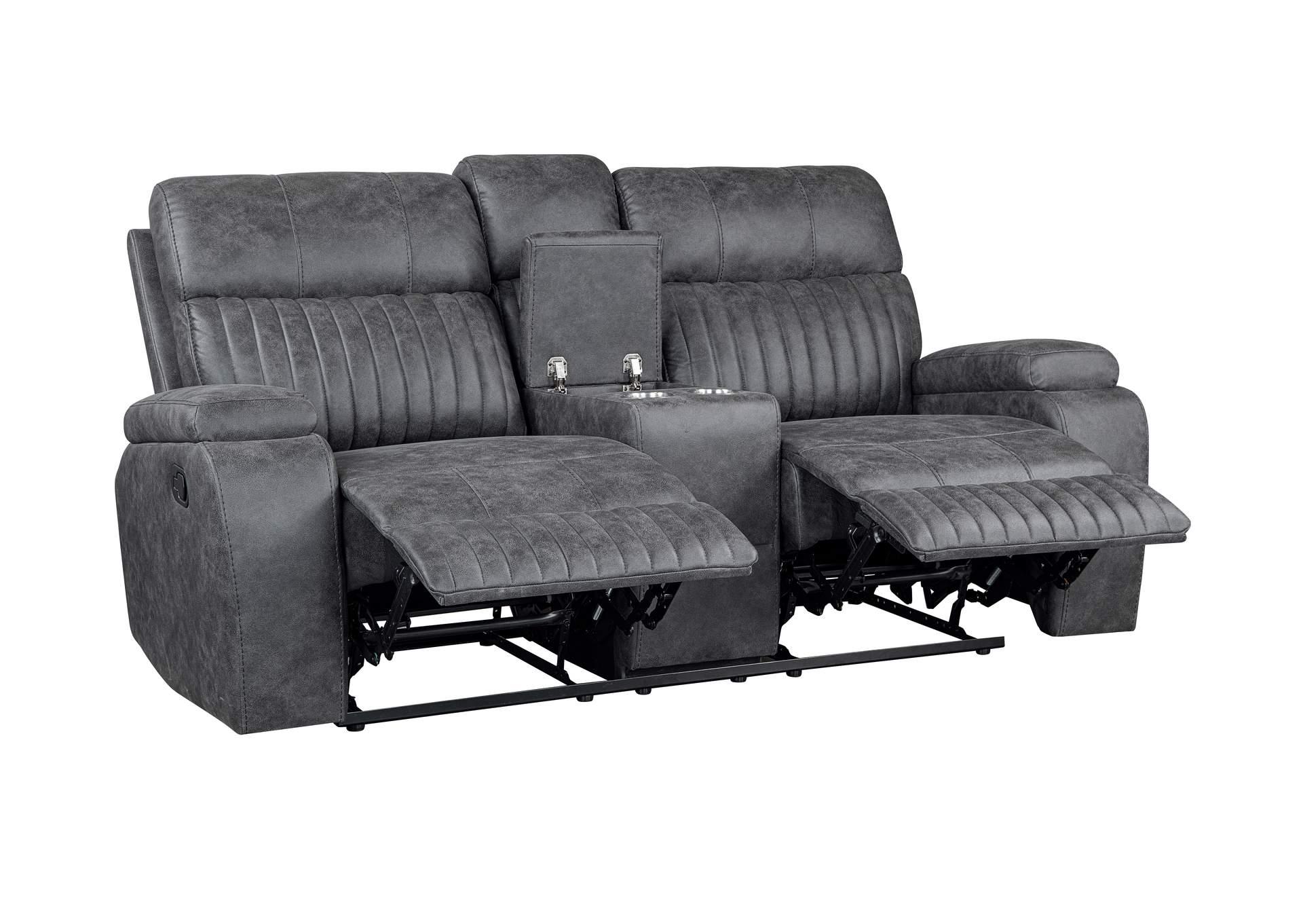 Lane Furniture Dual Reclining Sofa in Gray Fabric and Dual Reclining Love Seat with Storage Console